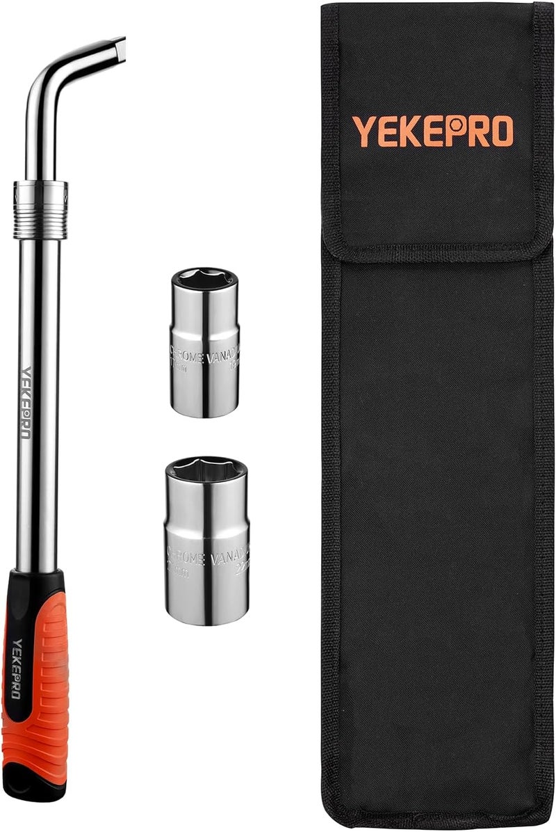 YEKEPRO Extendable Lug Wrench with Flip Sockets, 4-in-1 Telescoping Tire Tool Set, 6 Position Adjustable 15.2" to 20.7", Includes 17/19mm & 21/22mm CR-V Sockets for Most Cars & SUVs - W12004 - Image 1